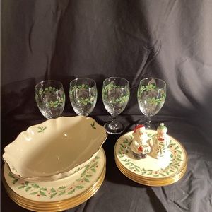 Lenox Holiday Collection,4 dinner/4 salad plates, bowl, salt and pepper shakers
